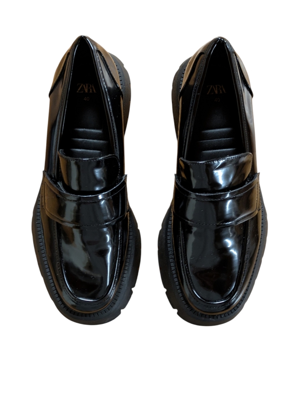 Zara Lug Sole Platform Loafer Glossy Black Size 40 - Picture 3 of 9